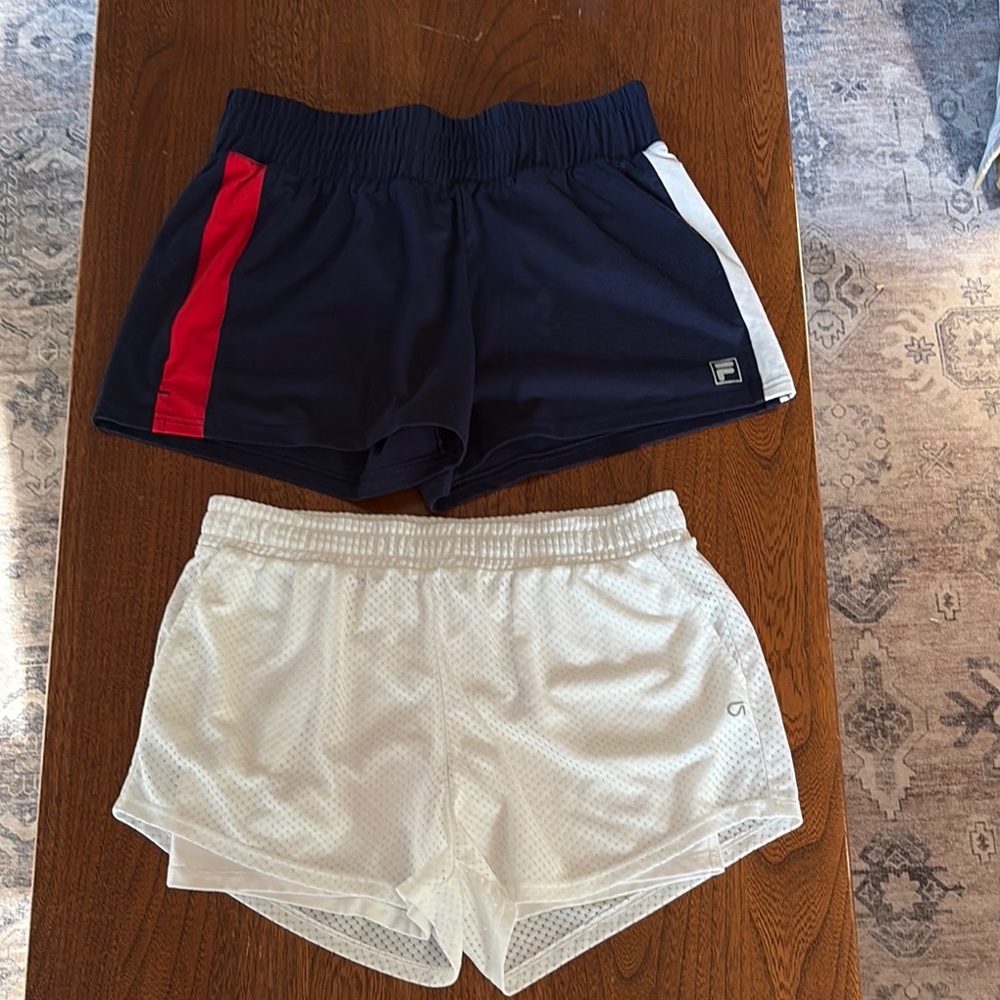 Fila Blue and Red and GAPFit White Lined Athletic Shorts Mediums